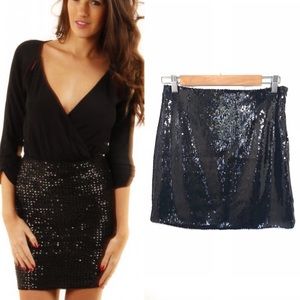 LF Call Me Eden black sequin mini skirt NWT